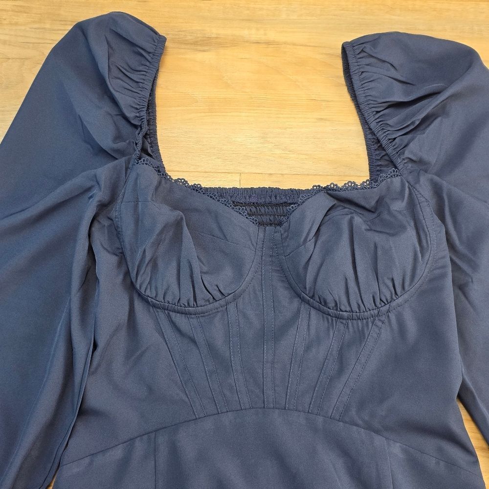 ☔️🩵⏭️NWT Blue Sweetheart Neck Long Sleeve Dress Medium - Picture 7 of 16